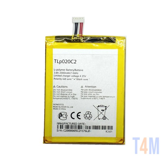 Bateria TLP020C2 para Alcatel 6040/6037/6034 2000mAh